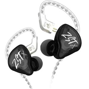 kz zst x in-ear monitors, upgraded dynamic hybrid dual driver zstx earphones, hifi stereo iem wired earbuds/headphones with detachable cable for musician audiophile (without mic, black)