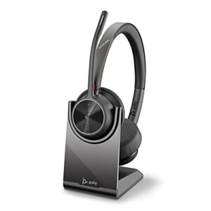 poly – voyager 4320 uc wireless headset + charge stand (plantronics) – headphones w/mic – connect to pc/mac via usb-a bluetooth adapter, cell phone via bluetooth-works w/teams (certified), zoom&more