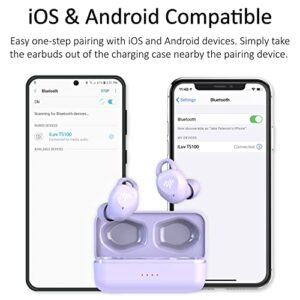 iLuv TS100 Sports Wireless Earbuds, Secure Earhooks, Bluetooth, Built-in Microphone, IPX7 Waterproof & Shock Protection, Compatible with Apple & Android; Includes Charging Case and 4 Ear Tips, Purple