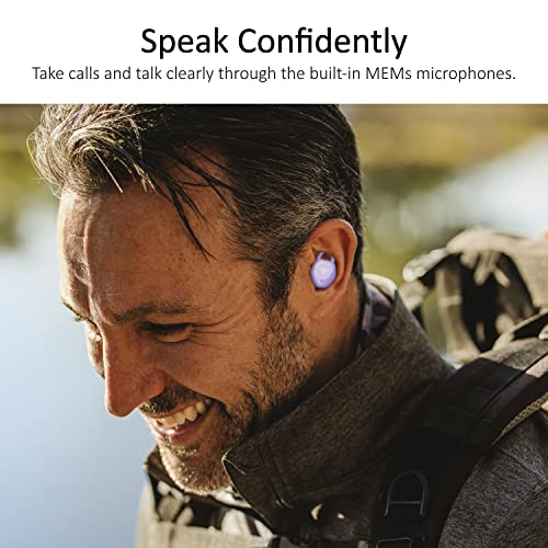 iLuv TS100 Sports Wireless Earbuds, Secure Earhooks, Bluetooth, Built-in Microphone, IPX7 Waterproof & Shock Protection, Compatible with Apple & Android; Includes Charging Case and 4 Ear Tips, Purple