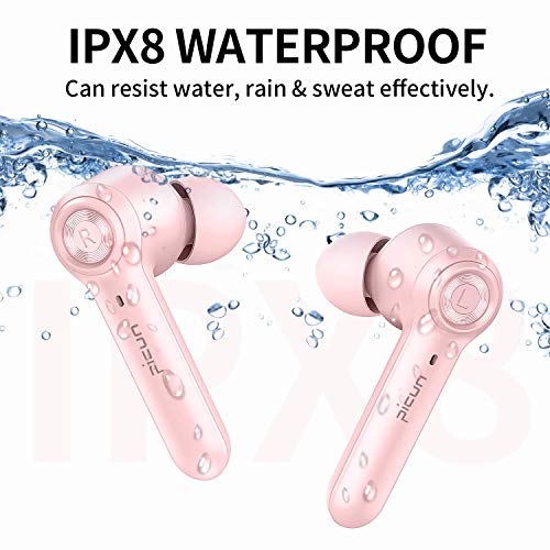 Picun True Wireless Earbuds 36 Hours Playtime, Bluetooth V5.0 Headphones, HiFi Immersive Bass in-Ear Headsets IPX8 Waterproof Sports Earphones w/HD Mic, Touch Control, USB-C, Fit for Women Girl Pink