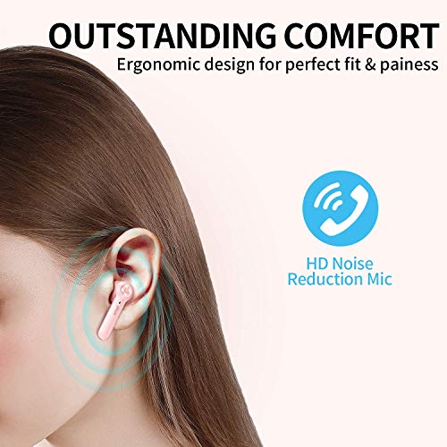 Picun True Wireless Earbuds 36 Hours Playtime, Bluetooth V5.0 Headphones, HiFi Immersive Bass in-Ear Headsets IPX8 Waterproof Sports Earphones w/HD Mic, Touch Control, USB-C, Fit for Women Girl Pink