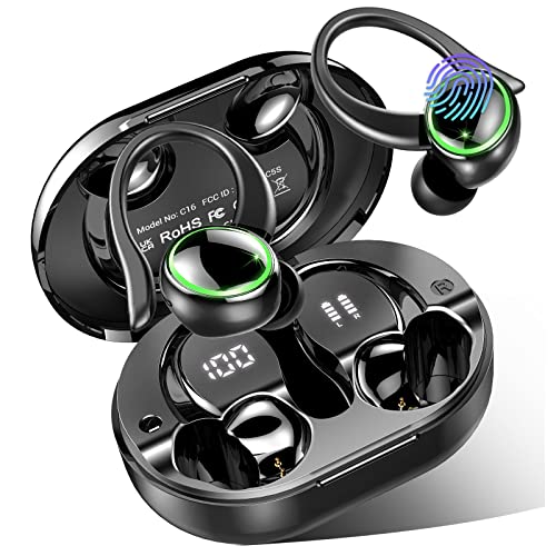 Wireless Earbuds, Bluetooth 5.3 Headphones Stereo Bass, 48H Playtime Earphones with LED Power Display, Over-Ear Buds with Earhooks Built-in Mic, IP7 Waterproof Headset for Sport Running Workout