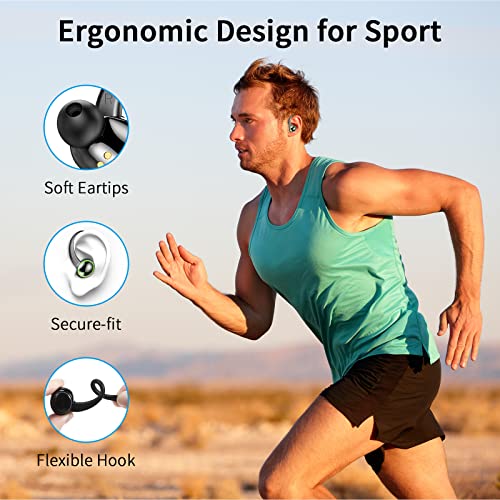 Wireless Earbuds, Bluetooth 5.3 Headphones Stereo Bass, 48H Playtime Earphones with LED Power Display, Over-Ear Buds with Earhooks Built-in Mic, IP7 Waterproof Headset for Sport Running Workout