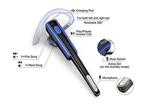 COMEXION Bluetooth Headset, Wireless Business Earpiece V4.1 Lightweight Noisy Suppression Bluetooth Earphone with Microphone for Phone/Laptop/Car（Blue+Case）