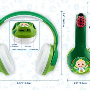 eKids Cocomelon Bluetooth Headphones for Kids, Wireless Headphones with Rechargeable Battery and USB-C Charging Cable Included