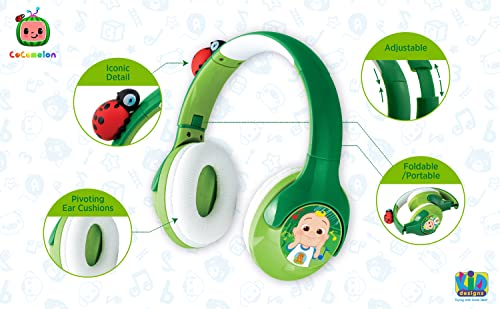 eKids Cocomelon Bluetooth Headphones for Kids, Wireless Headphones with Rechargeable Battery and USB-C Charging Cable Included