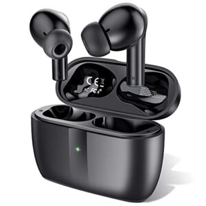 bakibo wireless earbuds, bluetooth 5.3 in-ear earphones with built-in 6 mic waterproof ear buds deep bass stereo headphones, 32 hours play time type-c fast charging case for iphone android, dark black