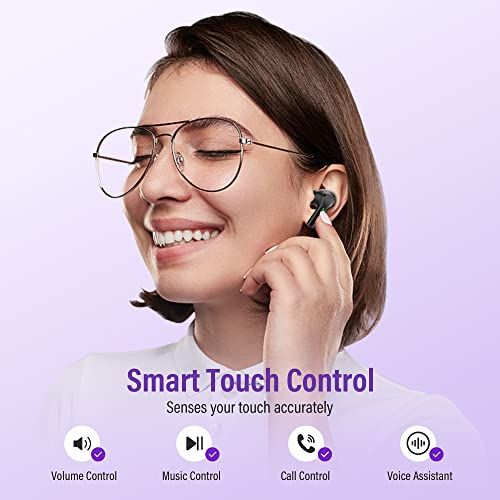 bakibo Wireless Earbuds, Bluetooth 5.3 in-Ear Earphones with Built-in 6 Mic Waterproof Ear Buds Deep Bass Stereo Headphones, 32 Hours Play Time Type-C Fast Charging Case for iPhone Android, Dark Black