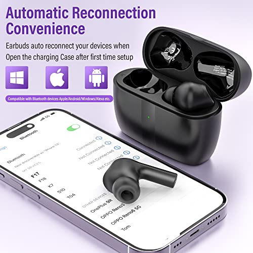 bakibo Wireless Earbuds, Bluetooth 5.3 in-Ear Earphones with Built-in 6 Mic Waterproof Ear Buds Deep Bass Stereo Headphones, 32 Hours Play Time Type-C Fast Charging Case for iPhone Android, Dark Black