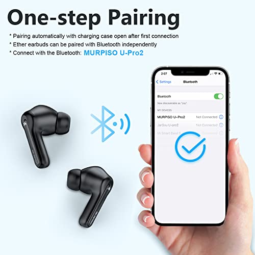 MURPISO Wireless Earbuds, Active Noise Cancelling Bluetooth5.2 Deep Bass Headphones with 4 Mics, 35 Hours Playtime, IPX6 Waterproof Earphones, in-Ear Bluetooth Earbuds for iPhone Android Black