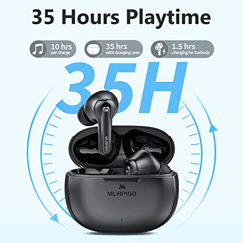 MURPISO Wireless Earbuds, Active Noise Cancelling Bluetooth5.2 Deep Bass Headphones with 4 Mics, 35 Hours Playtime, IPX6 Waterproof Earphones, in-Ear Bluetooth Earbuds for iPhone Android Black