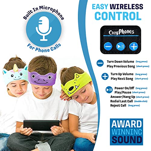 CozyPhones Kids Wireless Headphones Volume Limited with Thin Speakers & Super Soft Fleece Headband - Perfect Toddlers & Children's Earphones for Home, School & Travel - Monster