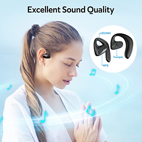 Open Ear Headphones,True Wireless Bluetooth Earbuds with Earhooks,30Hrs Playtime with Charging Case and LED Power Display,Sport Workout Earbuds Built in Mic Waterproof Bass Sound Headset