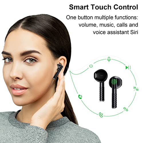 FEANS True Wireless Earbuds, Bluetooth 5.3 Noise Cancelling Headphones with Microphone, Waterproof Stereo Earphones Touch Control Headset with Deep Bass for iPhone/Android (Black)