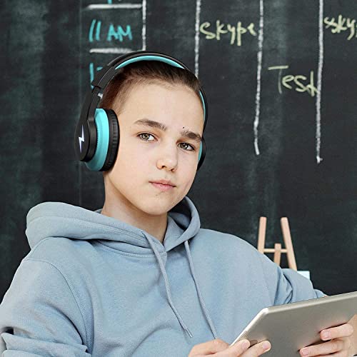 Kids Bluetooth Headphones, Foldable Wireless/Wired Light Up Headset with Microphone, 85dB/94dB Volume Limited Headphones for Boys Girls iPad Tablet Home School