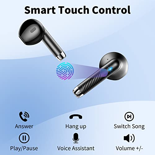 Jxrev Wireless Earbuds, Bluetooth 5.3 Headphones Stereo Sound, Wireless Earphones in Ear 40H Playback LED Power Display, Headset Built-in Microphone, Touch Control, IP7 Waterproof for Sport, Black