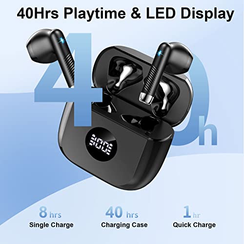 Jxrev Wireless Earbuds, Bluetooth 5.3 Headphones Stereo Sound, Wireless Earphones in Ear 40H Playback LED Power Display, Headset Built-in Microphone, Touch Control, IP7 Waterproof for Sport, Black