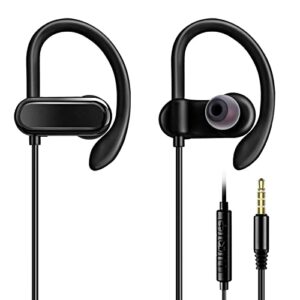c g changeek [upgraded] wired earbuds headphones with secure ear hooks & microphone for sports running gym workout exercise – 3.5mm connection for smartphone and computers, noise-isolation, cgs-w3