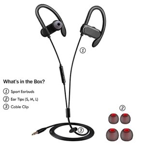 C G CHANGEEK [Upgraded] Wired Earbuds Headphones with Secure Ear Hooks & Microphone for Sports Running Gym Workout Exercise - 3.5mm Connection for Smartphone and Computers, Noise-Isolation, CGS-W3