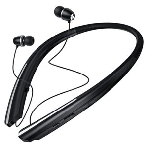 neckband bluetooth headphones, wireless neckband headset retractable with sweatproof stereo earbuds call vibrate alert earphones with mic compatible with iphone, android, ipad, samsung (silver black)