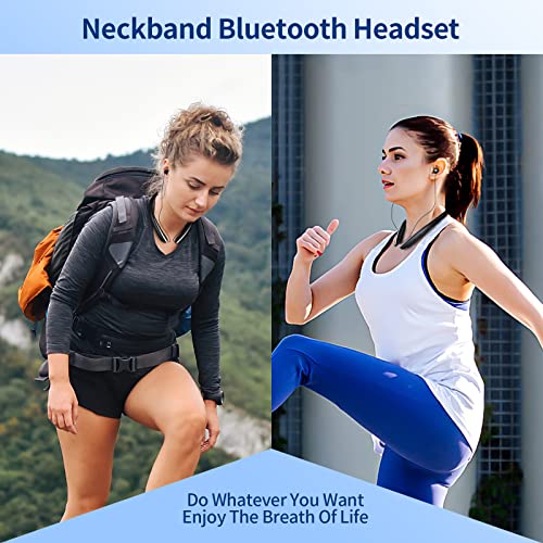 Neckband Bluetooth Headphones, Wireless Neckband Headset Retractable with Sweatproof Stereo Earbuds Call Vibrate Alert Earphones with Mic Compatible with iPhone, Android, iPad, Samsung (Silver Black)