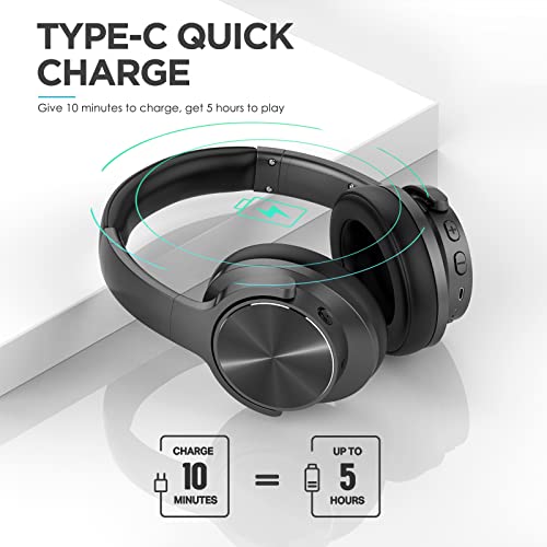 Mixcder E9 Active Noise Cancelling Headphones Wireless Bluetooth 5.0, 2020 Upgraded Foldable over Ear Headset with Quick Charge, 35H Playtime - Black