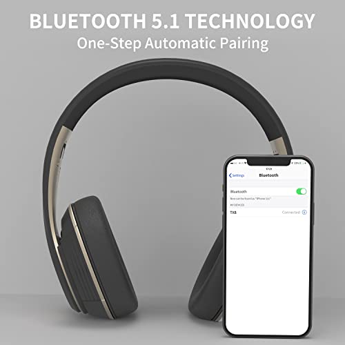 Riwbox TX8 Bluetooth Headphones, Over Ear Headphones, HiFi Stereo, with Touch Control and mic, Soft Earmuffs/Foldable/SD/TF, 40H Playtime, for iPhone and Android, Great for Music/OFC/Tour/Gym/Game