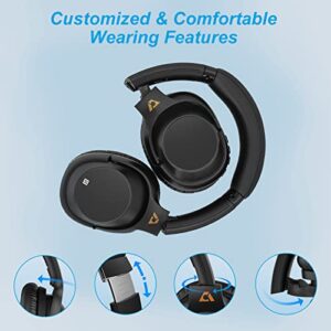 Ankbit E500 Active Noise Cancelling Headphones Bluetooth 5.2 Headphones with Microphone, Deep Bass Hi-Fi Sound, Wireless Over Ear Headphones with 75H Playtime, Voice Assistant for Travel/Home/Office