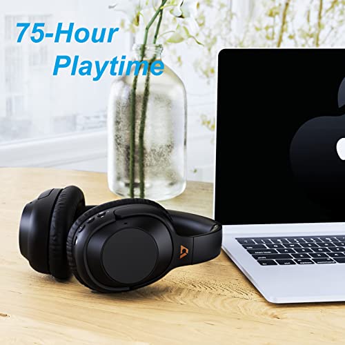 Ankbit E500 Active Noise Cancelling Headphones Bluetooth 5.2 Headphones with Microphone, Deep Bass Hi-Fi Sound, Wireless Over Ear Headphones with 75H Playtime, Voice Assistant for Travel/Home/Office