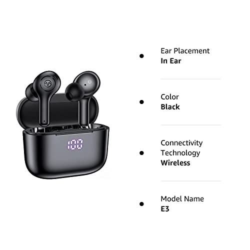 Wireless Earbuds Bluetooth Headphones 5.3 with 4-Mics Clear Call 50H Playback Waterproof Stereo Earphones with Wireless Charging Case LED Power Display in-Ear Headset for Workout/Home/Office Black