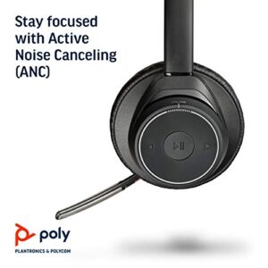 Plantronics - Voyager Focus UC (Poly) - Bluetooth Dual-Ear (Stereo) Headset with Boom Mic -USB-A Active Noise Canceling -Connects to PC/Mac Compatible - Works with Teams (Certified), Zoom (w/o Stand)