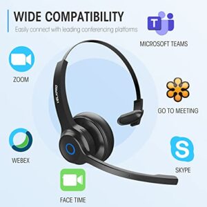 VELKPRO Wireless Headset with Microphone for PC, Truck Driver Bluetooth Headphones, Hands Free Single On Ear Headphone with Adjustable Headband, Communication Accessories for Office, Call Center Work