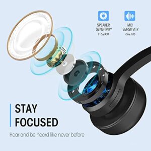 VELKPRO Wireless Headset with Microphone for PC, Truck Driver Bluetooth Headphones, Hands Free Single On Ear Headphone with Adjustable Headband, Communication Accessories for Office, Call Center Work