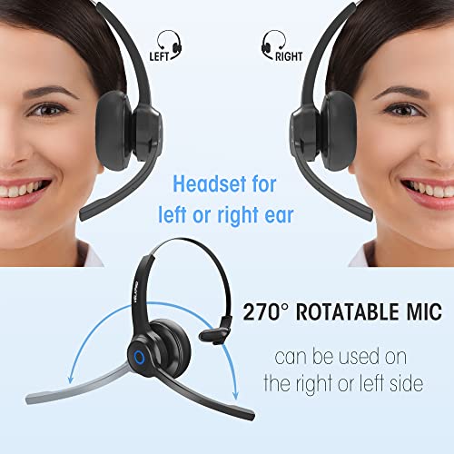 VELKPRO Wireless Headset with Microphone for PC, Truck Driver Bluetooth Headphones, Hands Free Single On Ear Headphone with Adjustable Headband, Communication Accessories for Office, Call Center Work