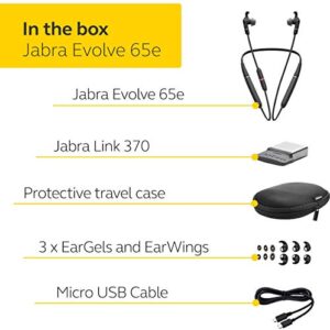 Jabra Evolve 65e Wireless Neckband Headset, Link 370, MS-Optimized – Bluetooth Headset with up to 13 Hours of Battery Life – Superior Sound for Calls and Music – Passive Noise Cancelling Headset