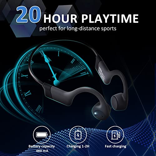 Rakklor Bone Conduction Headphones - Open-Ear Wireless Bluetooth Sport Headphones with Built-in Mic, 20Hr Playtime Waterproof Earphones for Workouts Cycling Running Gym Hiking