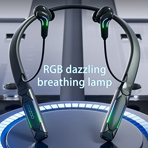 RGB Sport Bluetooth Earbuds,E-Sports Wireless Headset Neckband V5.1 Bluetooth Earphones in-Ear with Waterproof Built-in Dual Mic EQ,20 Hours of Listen Time,Sweat Resistant,Acc/ENC Dual Audio Decoding