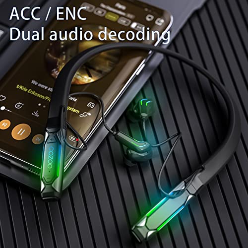 RGB Sport Bluetooth Earbuds,E-Sports Wireless Headset Neckband V5.1 Bluetooth Earphones in-Ear with Waterproof Built-in Dual Mic EQ,20 Hours of Listen Time,Sweat Resistant,Acc/ENC Dual Audio Decoding