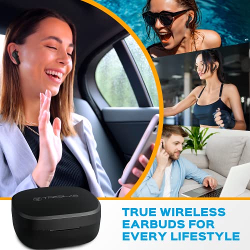 TREBLAB WX8 - True Wireless Earbuds, IPX8 Waterproof Earbuds with up 28H of Play Time, Bluetooth 5.1, Touch Control and Noise Isolation, Includes Charging Case w/Wireless Charging, USB-C Port, Black