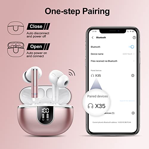 Lekaby Wireless Earbuds Bluetooth 5.3 Headphones Clear Call 40H Playback IPX7 Waterproof Stereo Earphones with USB-C Charging Case LED Power Display in-Ear Headset for Workout/Home/Office