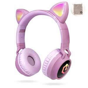powerlocus wireless bluetooth headphones for kids, kid headphone over-ear with led lights, foldable headphones with microphone,volume limited, wireless and wired headphone for phones,tablets,pc,laptop