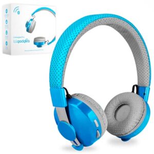 lilgadgets untangled pro wireless kids headphones, on-ear bluetooth toddler headset with built-in microphone, design, no more tangled wires, perfect for children in school, blue