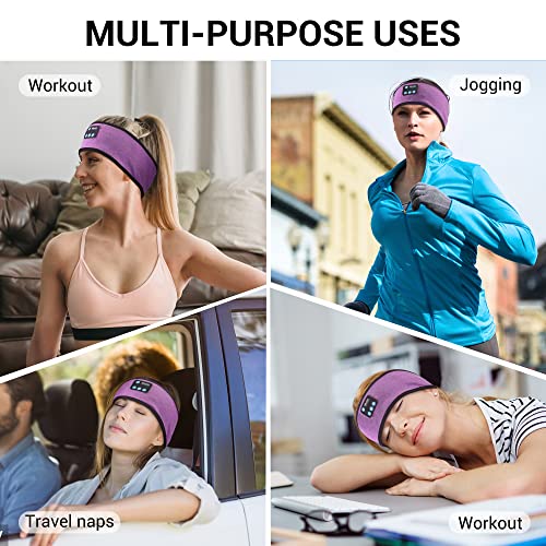 Bluetooth Headband,Headband Headphones Wireless Sleep Headphones with White Noise Mode and Ultra-Thin Speakers for Unisex Sleeping Running Workout Jogging Yoga Insomnia Air Travel (Purple)