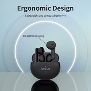 BETMI - True Wireless Earbuds - in-Ear Bluetooth5.1 Headphones - 40H Playtime, IPX5 Waterproof TWS with Dual Mic for Sport, Light-Weight Earphones for Android iOS/iPhone - Black