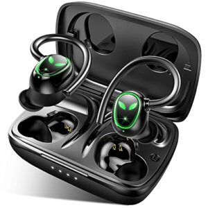 wireless earbud, true bluetooth headphones 50h playtime, deep bass bluetooth earbud with mic, noise cancelling earphones with earhooks, ip7 waterproof in ear bluetooth earphones for sports/gym, black