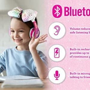 JoJo Siwa Kids Bluetooth Headphones for Wireless Rechargeable Foldable Bluetooth Headphones with Microphone Kid Friendly Sound and Bonus Detachable Cord