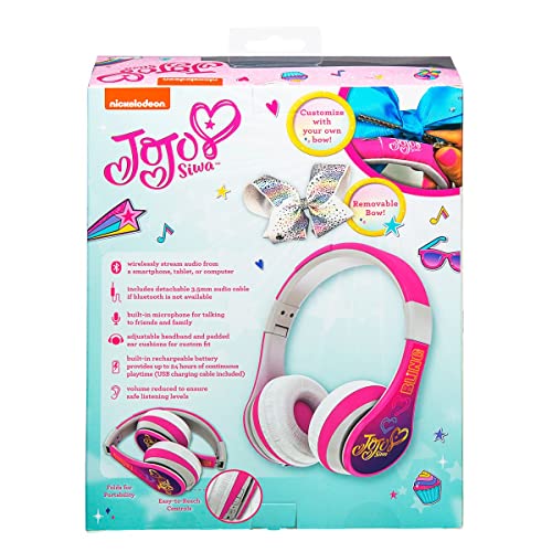 JoJo Siwa Kids Bluetooth Headphones for Wireless Rechargeable Foldable Bluetooth Headphones with Microphone Kid Friendly Sound and Bonus Detachable Cord