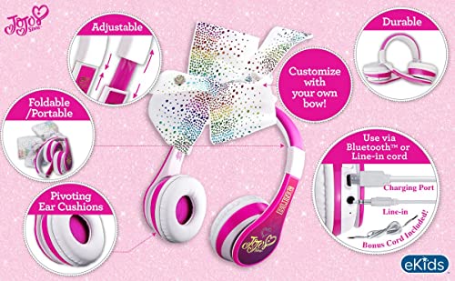 JoJo Siwa Kids Bluetooth Headphones for Wireless Rechargeable Foldable Bluetooth Headphones with Microphone Kid Friendly Sound and Bonus Detachable Cord