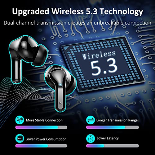 Wireless Earbud, Bluetooth 5.3 Headphones 2022 Bluetooth Earbud with Dual Mic, Wireless Earphones in Ear 40H Deep Bass Noise Cancelling Wireless Headphones IP7 Waterproof Ear Buds for Sport USB-C[New]